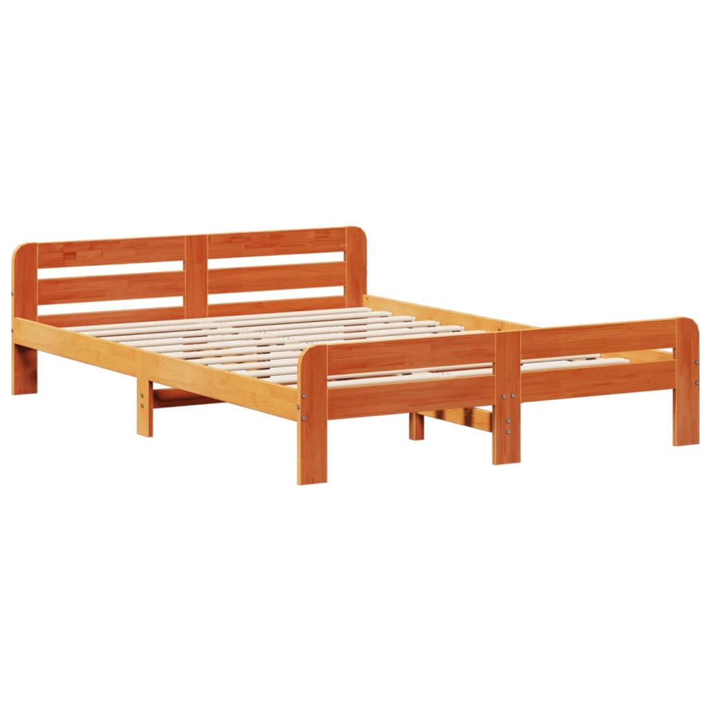 vidaXL Cama sin colchón madera maciza de pino marrón cera 140x190 cm