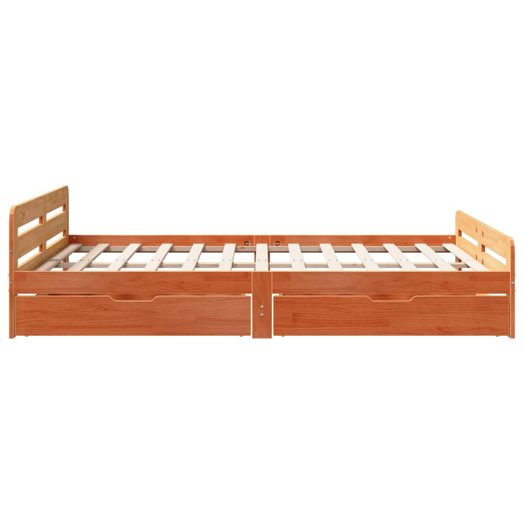 vidaXL Cama sin colchón madera maciza de pino marrón cera 140x190 cm