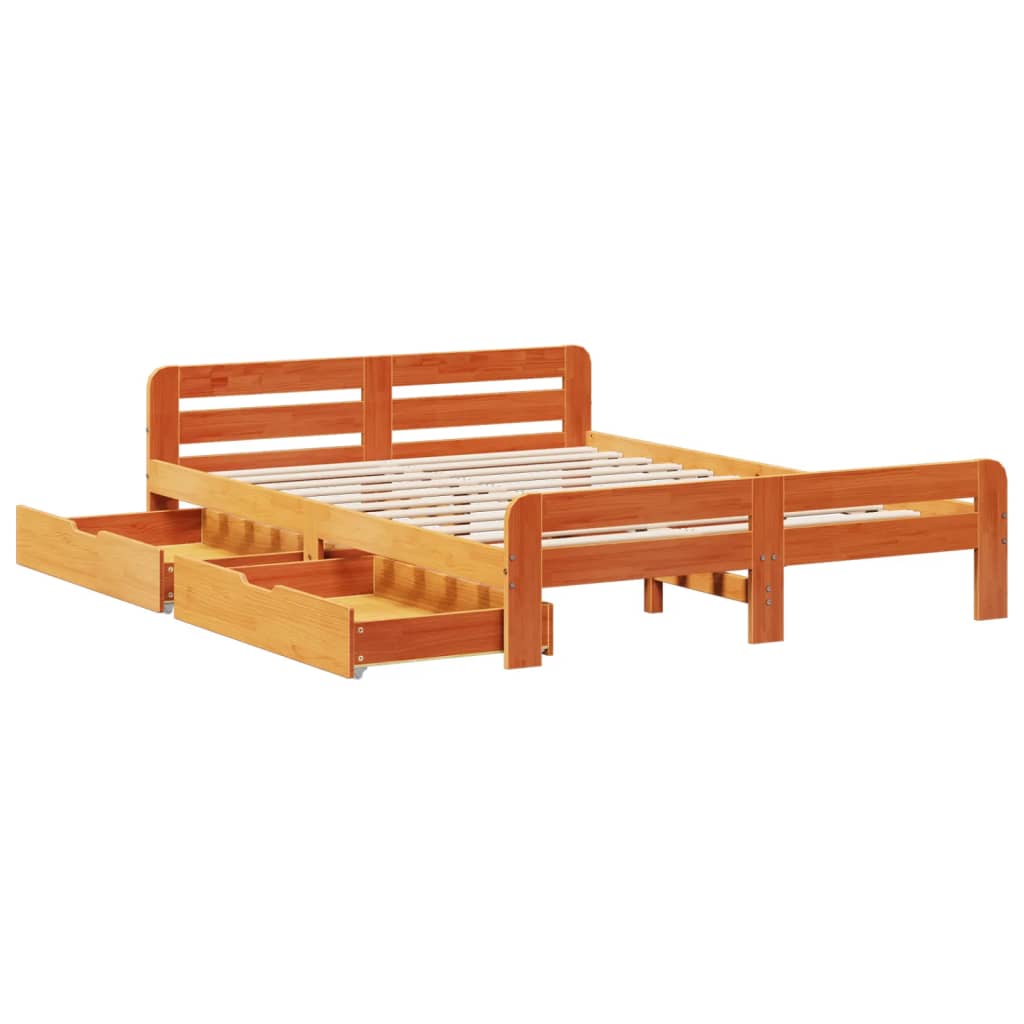 vidaXL Cama sin colchón madera maciza de pino marrón cera 140x190 cm