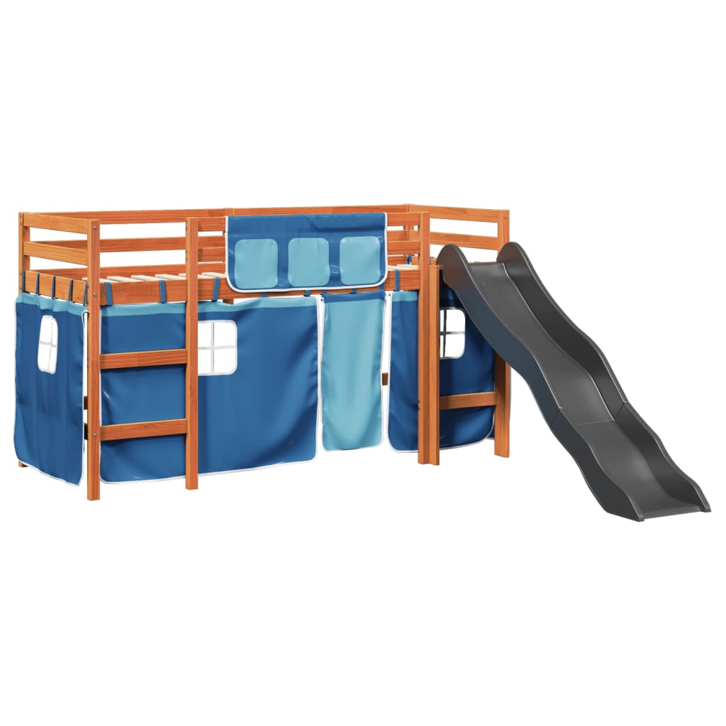 vidaXL Cama alta para niños con cortinas madera pino azul 90x200 cm