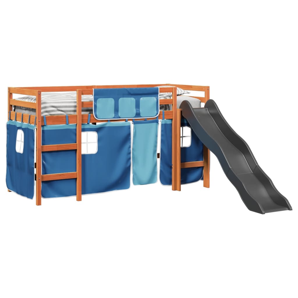 vidaXL Cama alta para niños con cortinas madera pino azul 90x200 cm