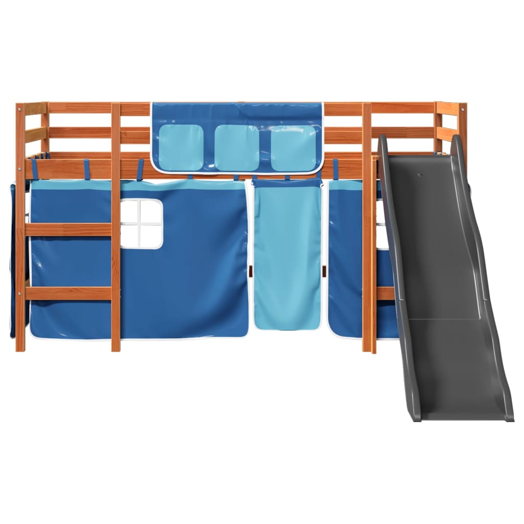 vidaXL Cama alta para niños con cortinas madera pino azul 90x200 cm