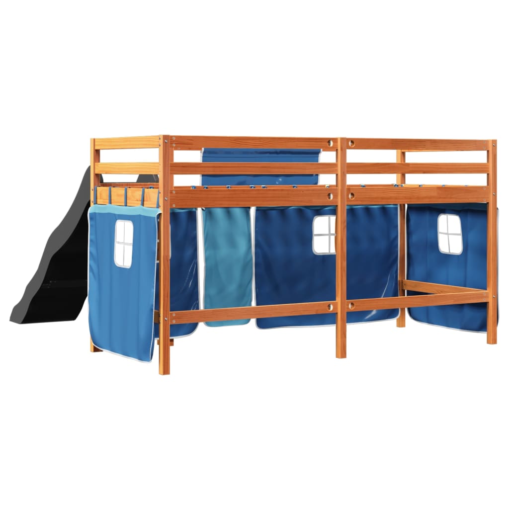 vidaXL Cama alta para niños con cortinas madera pino azul 90x200 cm