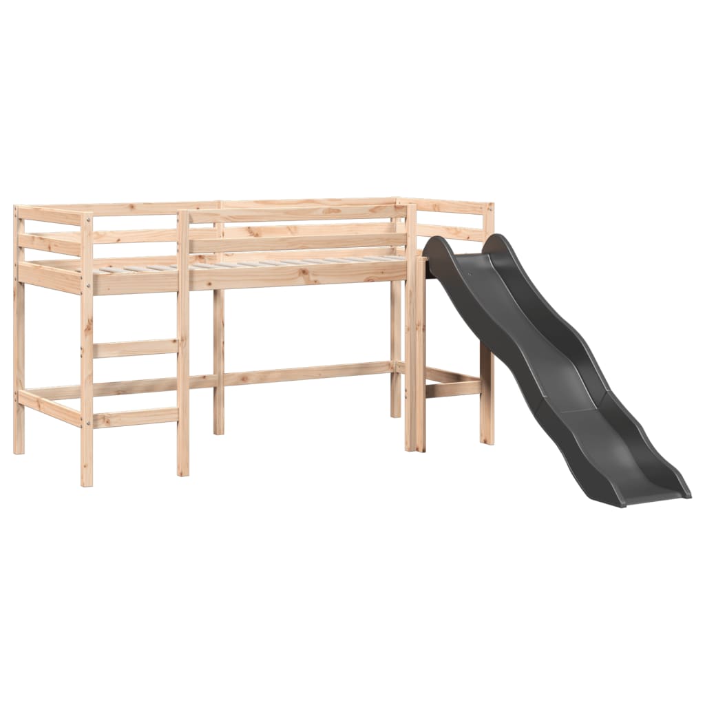 vidaXL Cama alta niños con cortinas madera pino blanco negro 90x190 cm