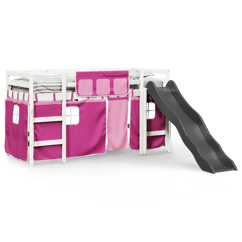 vidaXL Cama alta para niños con cortinas madera pino rosa 90x190 cm