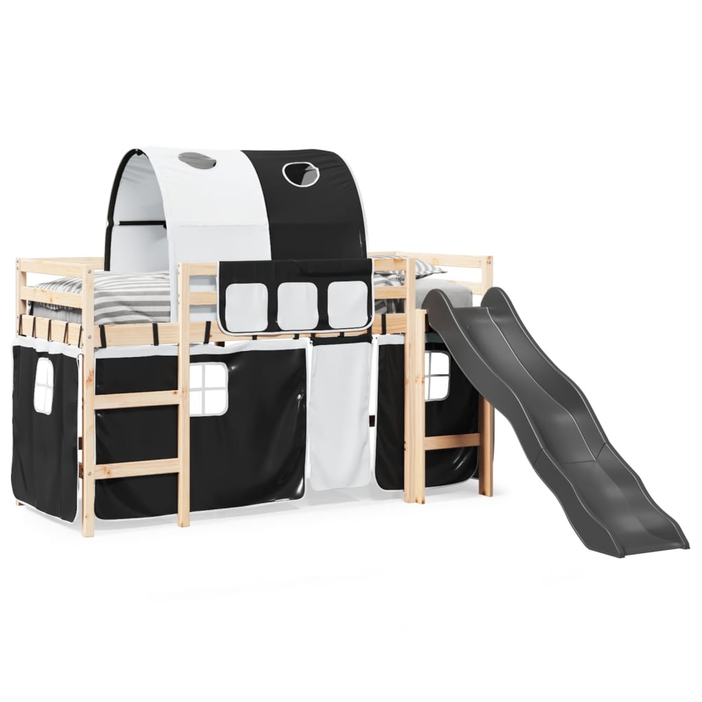 vidaXL Cama alta niños con túnel madera pino blanco negro 90x190 cm