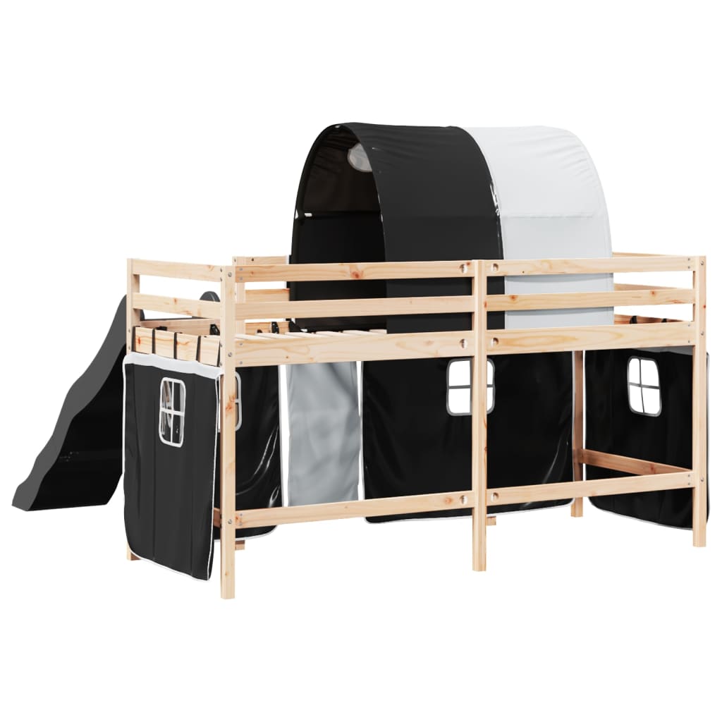 vidaXL Cama alta niños con túnel madera pino blanco negro 90x190 cm