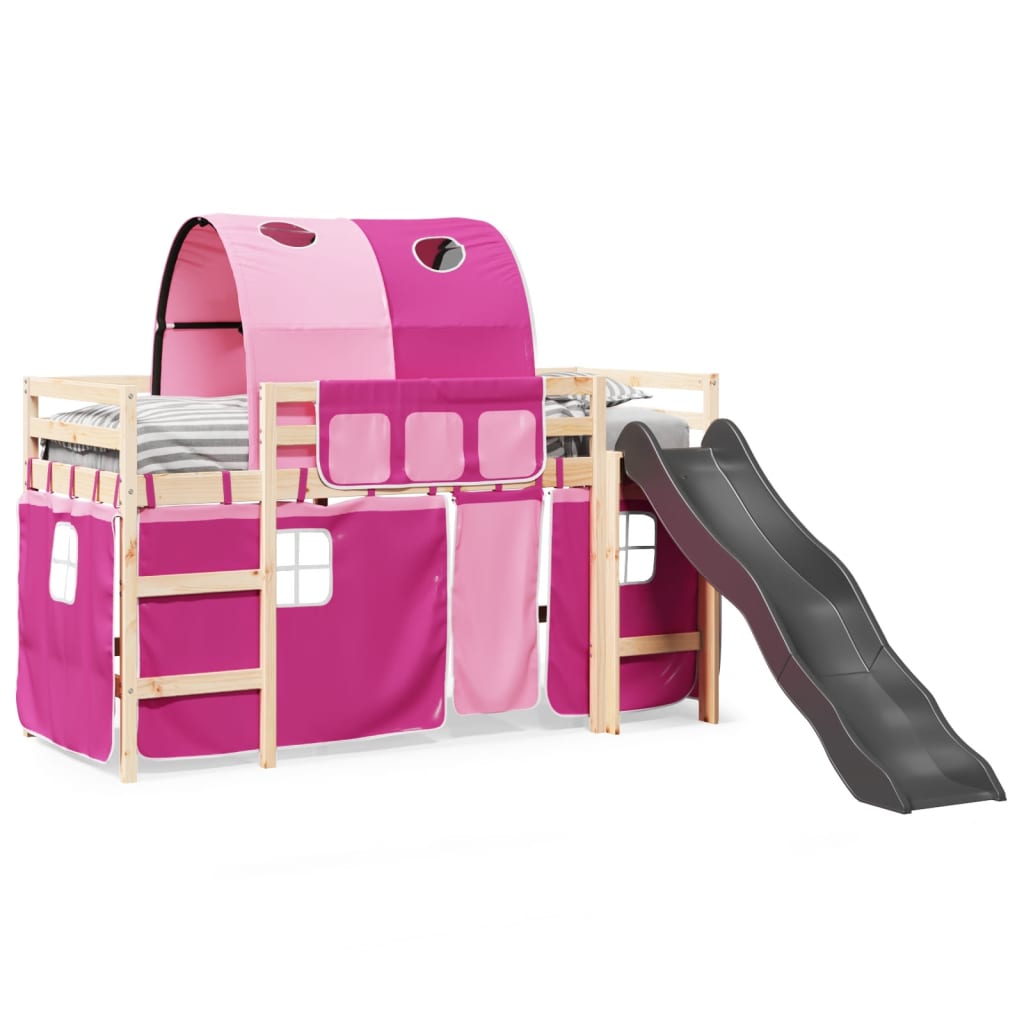 vidaXL Cama alta para niños con túnel madera pino rosa 90x190 cm