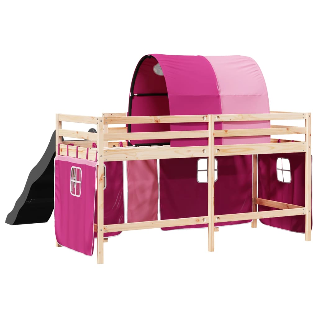 vidaXL Cama alta para niños con túnel madera pino rosa 90x190 cm