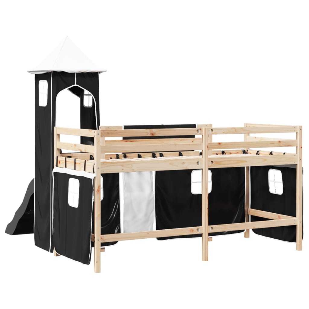 vidaXL Cama alta niños con torre madera pino blanco negro 80x200 cm