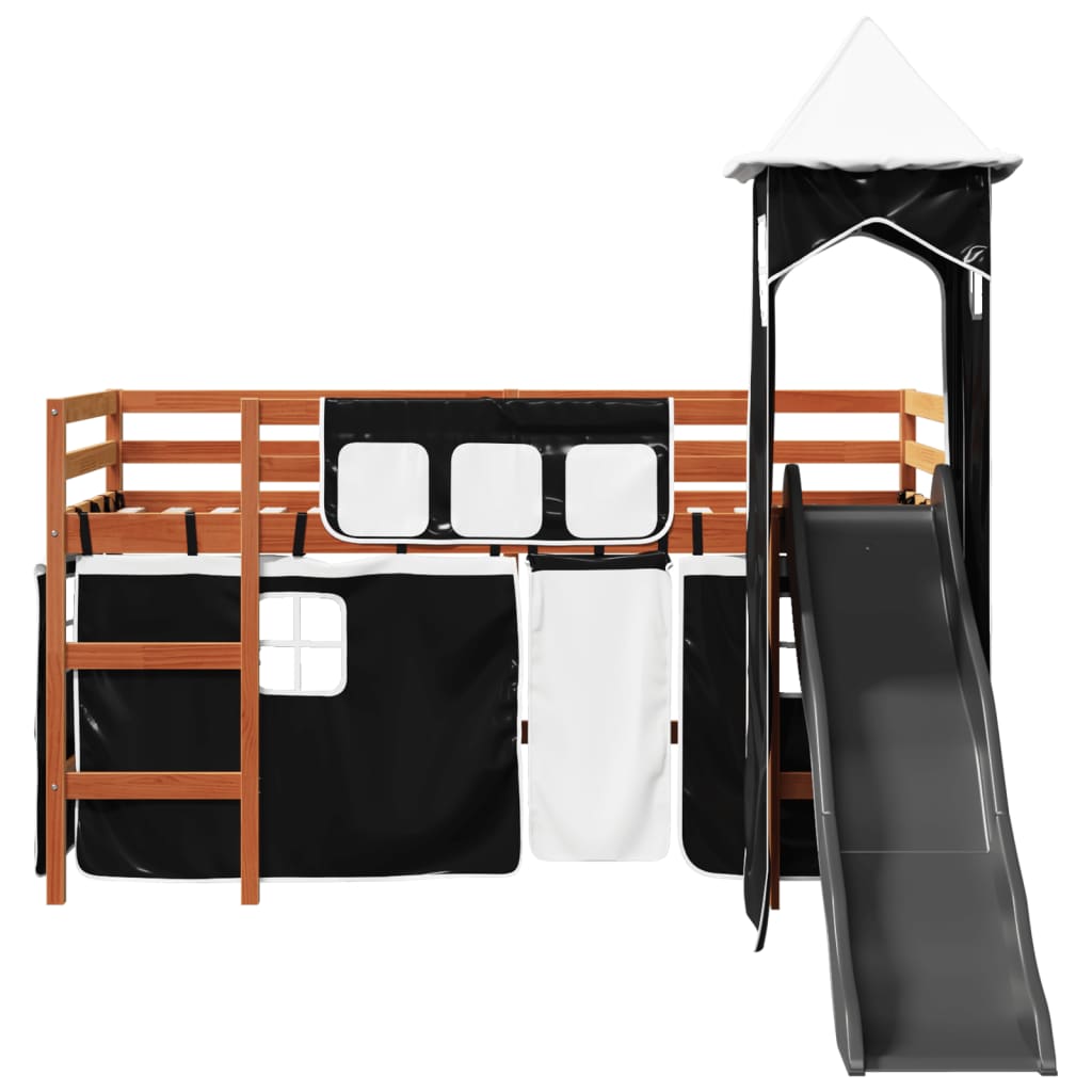 vidaXL Cama alta niños con torre madera pino blanco negro 80x200 cm