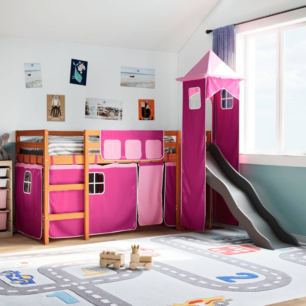 vidaXL Cama alta para niños con torre madera pino rosa 80x200 cm