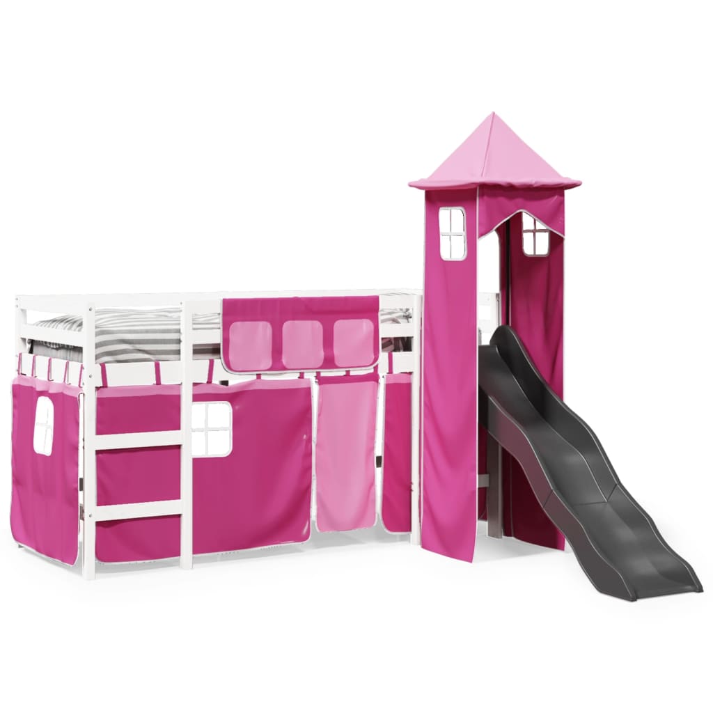 vidaXL Cama alta para niños con torre madera pino rosa 90x200 cm