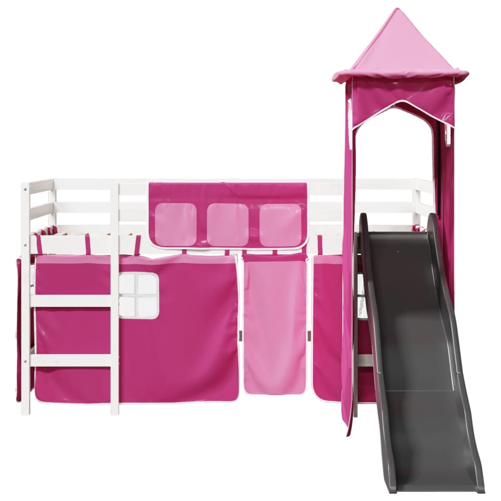 vidaXL Cama alta para niños con torre madera pino rosa 90x200 cm