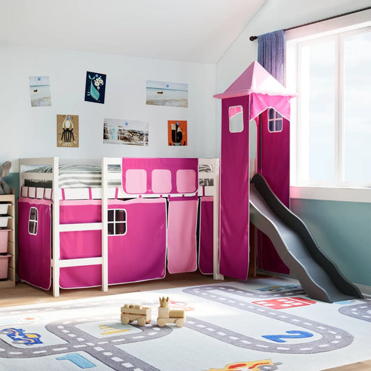 vidaXL Cama alta para niños con torre madera pino rosa 90x200 cm