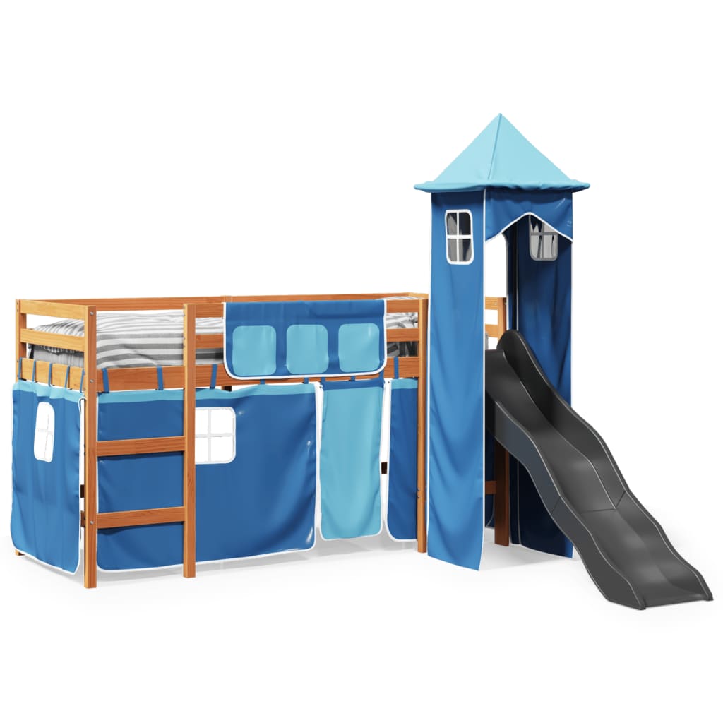 vidaXL Cama alta para niños con torre madera pino azul 90x190 cm