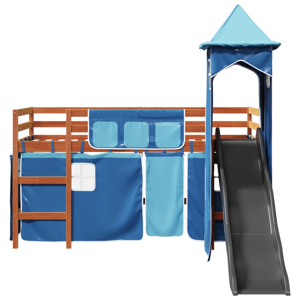 vidaXL Cama alta para niños con torre madera pino azul 90x190 cm