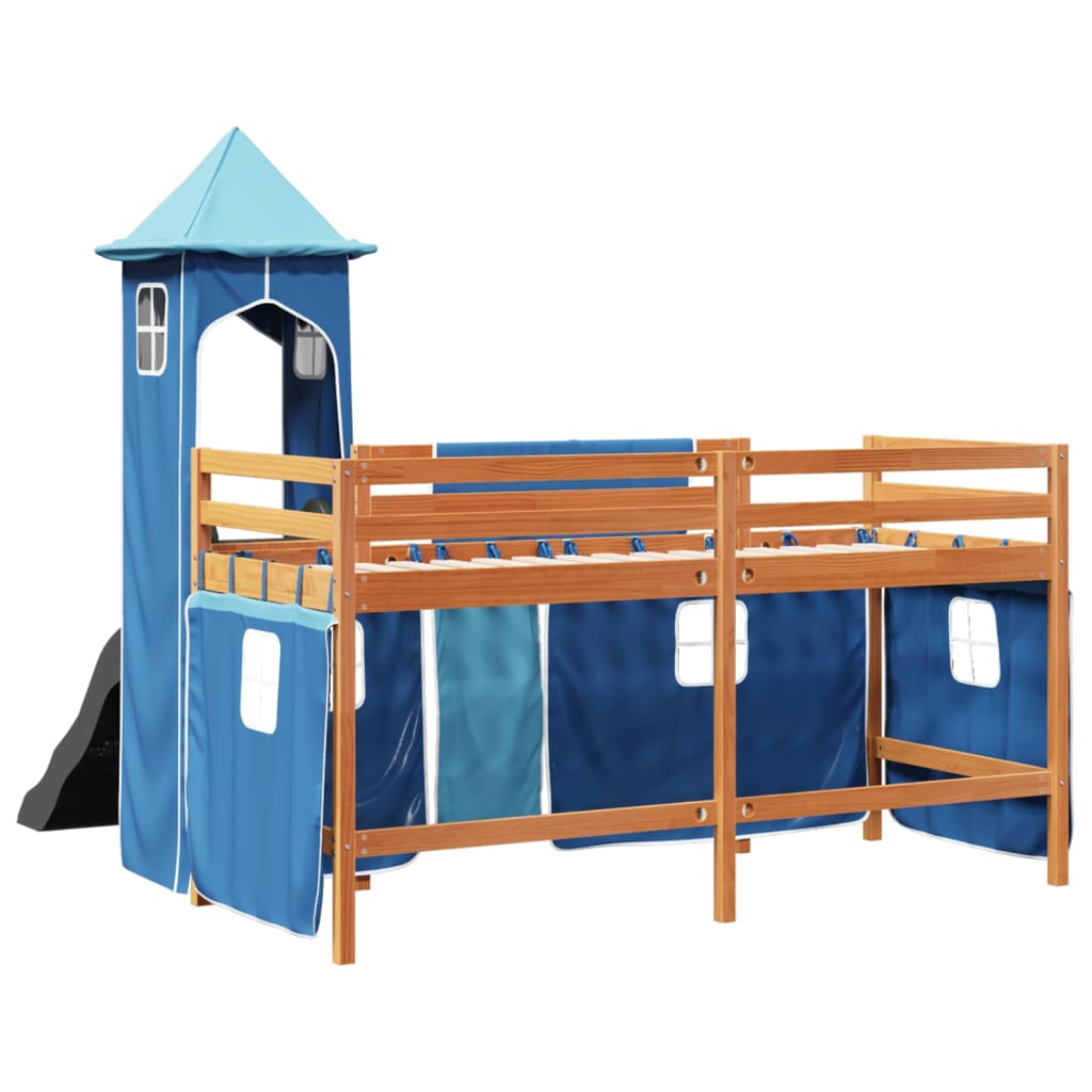 vidaXL Cama alta para niños con torre madera pino azul 90x190 cm