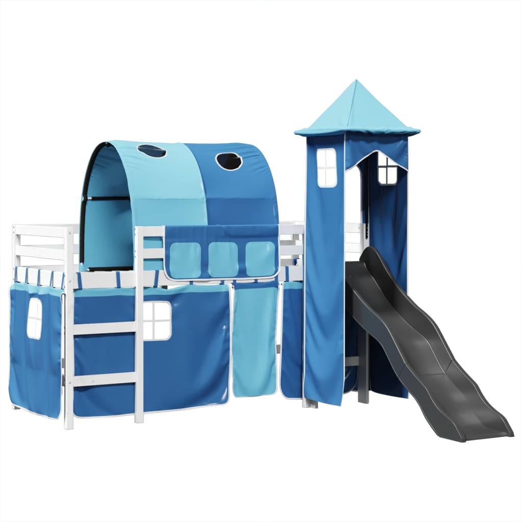 vidaXL Cama alta para niños con torre madera pino azul 80x200 cm