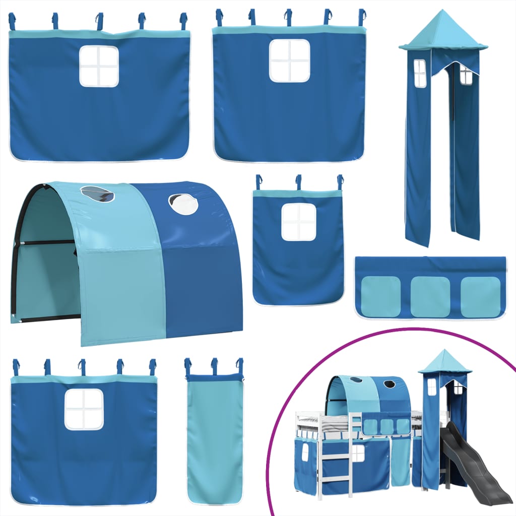 vidaXL Cama alta para niños con torre madera pino azul 80x200 cm