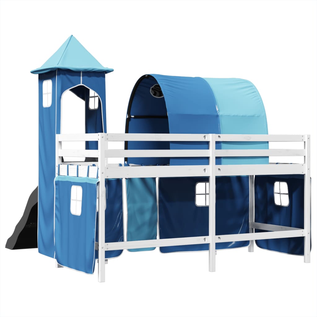 vidaXL Cama alta para niños con torre madera pino azul 80x200 cm