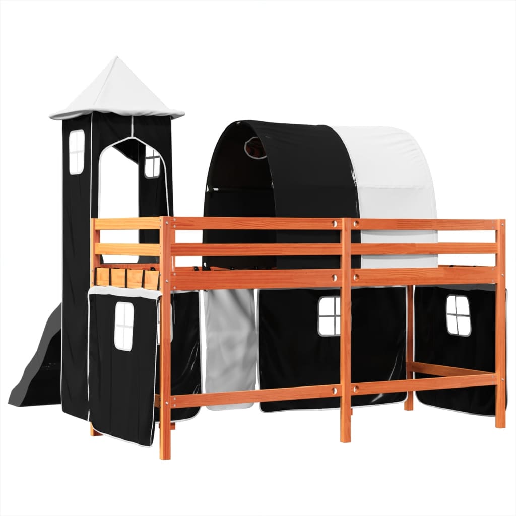 vidaXL Cama alta niños con torre madera pino blanco negro 80x200 cm