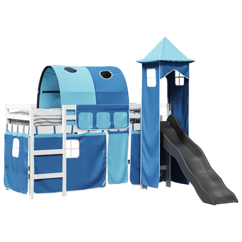 vidaXL Cama alta para niños con torre madera pino azul 90x200 cm