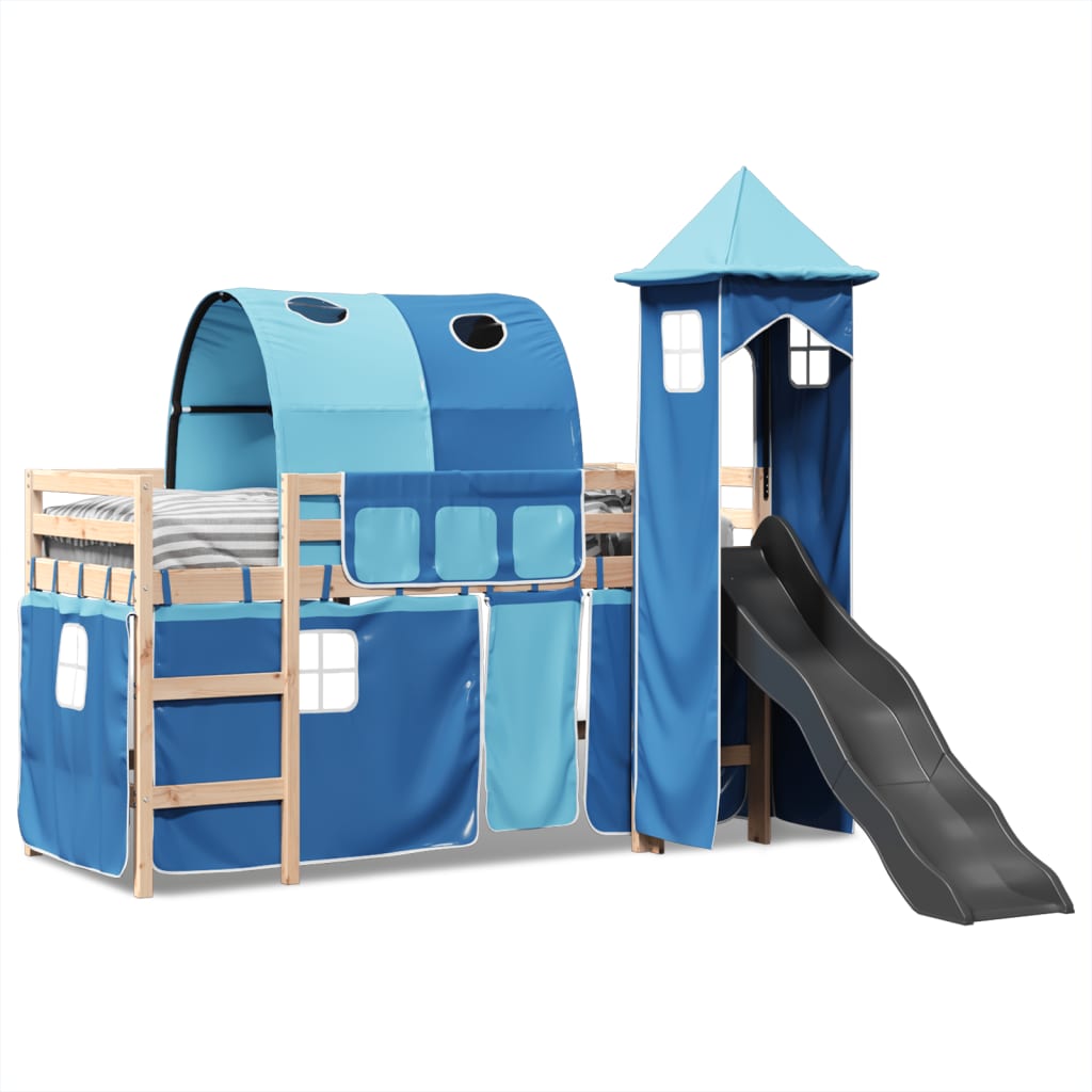 vidaXL Cama alta para niños con torre madera pino azul 90x190 cm