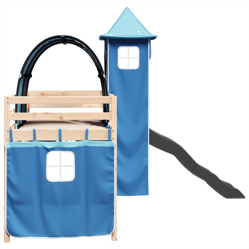 vidaXL Cama alta para niños con torre madera pino azul 90x190 cm