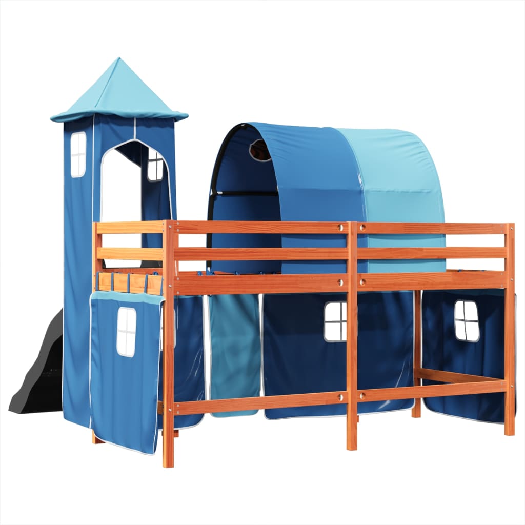 vidaXL Cama alta para niños con torre madera pino azul 90x190 cm