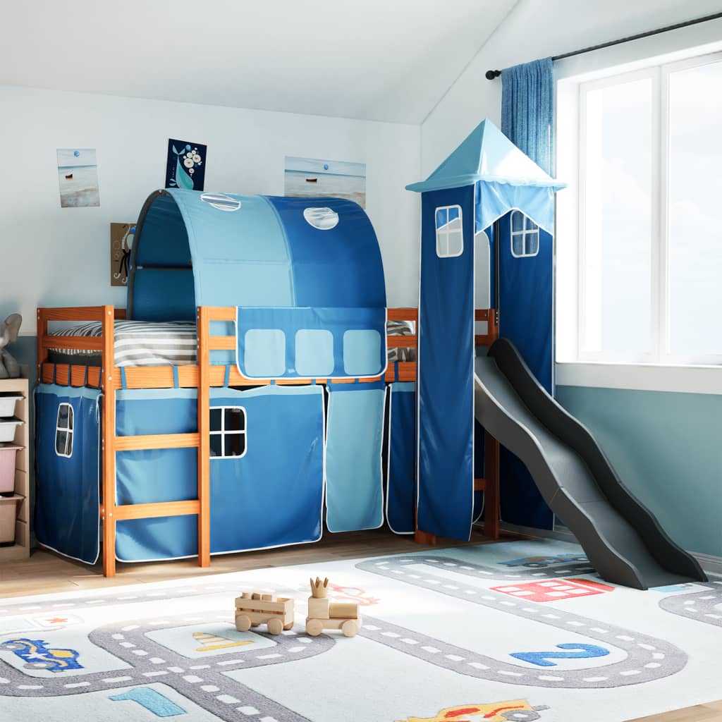 vidaXL Cama alta para niños con torre madera pino azul 90x190 cm