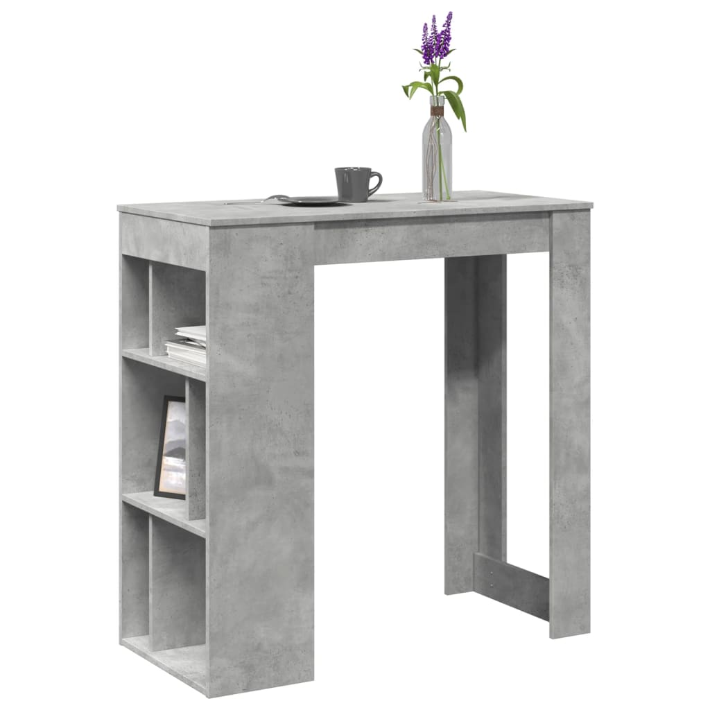 vidaXL Mesa alta bar con estantes madera gris hormigón 102x50x103,5cm