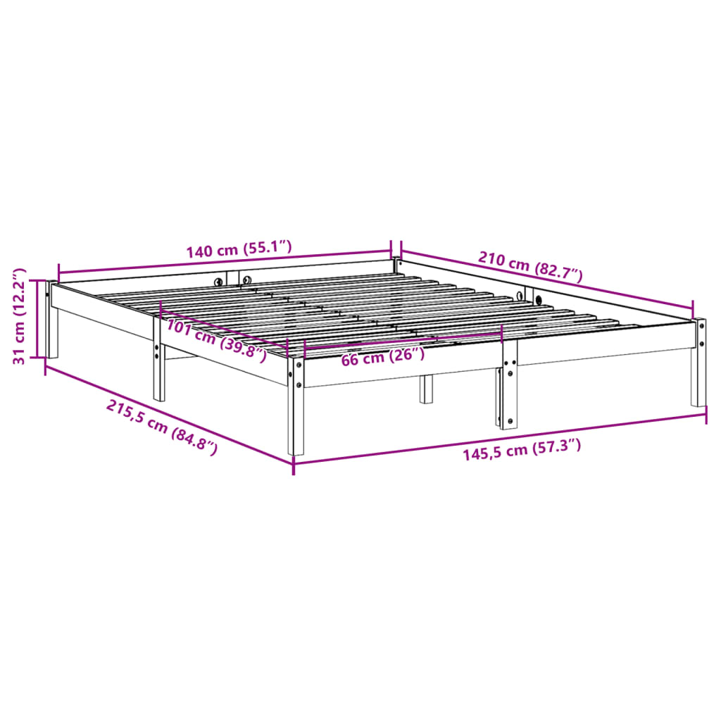 vidaXL Cama extralarga sin colchón madera maciza de pino 140x210 cm