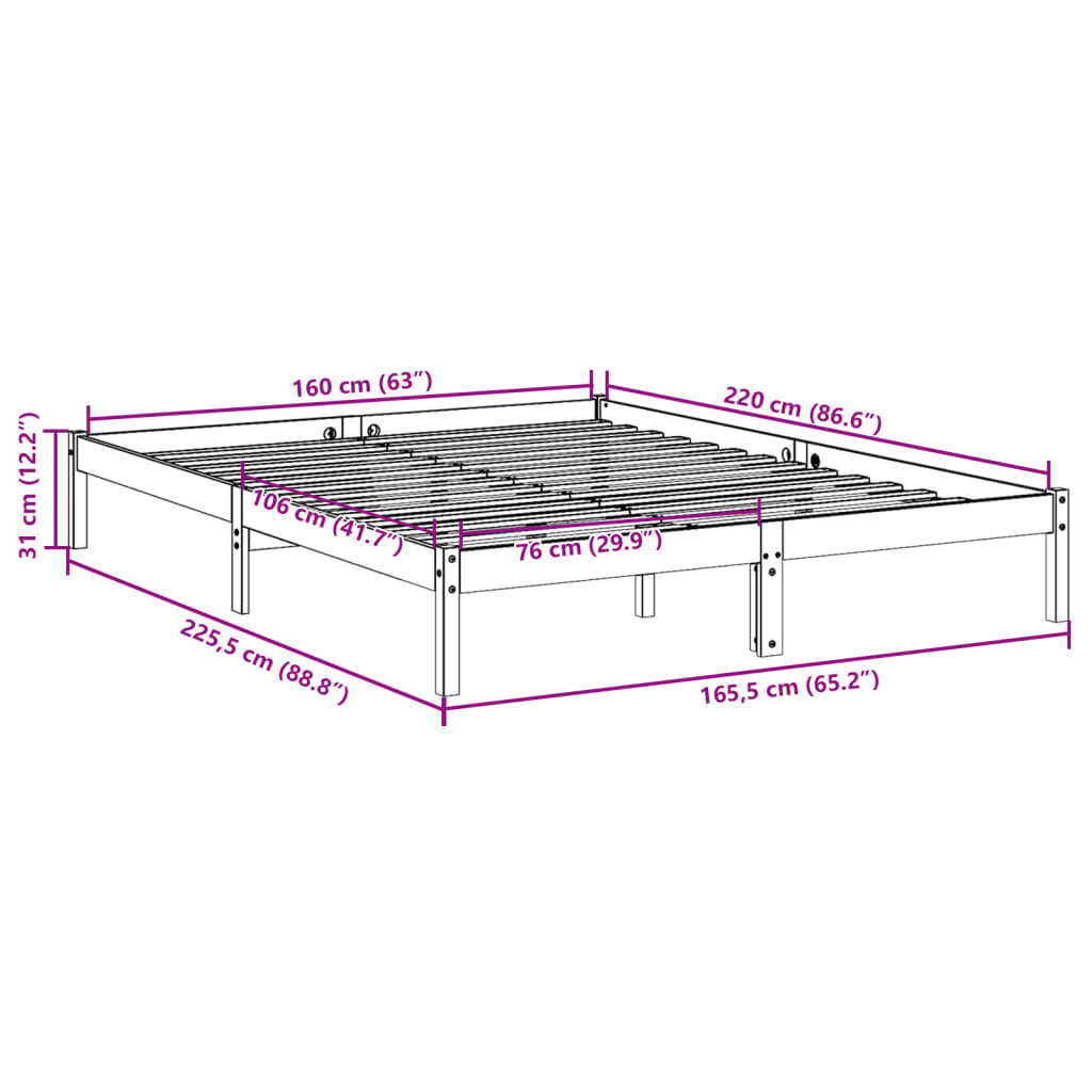 vidaXL Cama extralarga sin colchón madera maciza de pino 160x220 cm