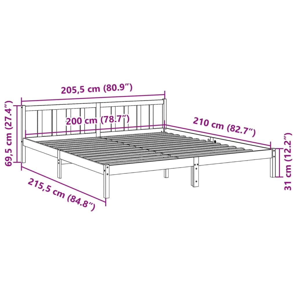 vidaXL Cama extralarga sin colchón madera maciza pino blanca 200x210cm