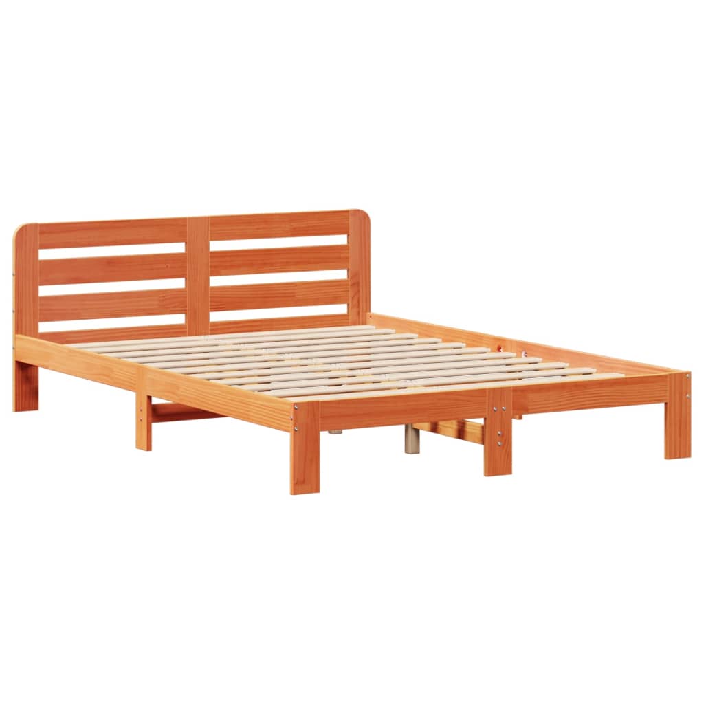 vidaXL Cama sin colchón madera maciza de pino marrón cera 140x200 cm