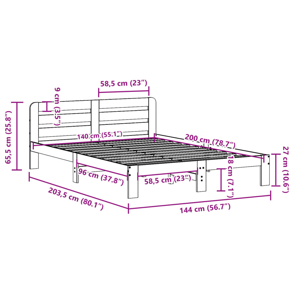 vidaXL Cama sin colchón madera maciza de pino marrón cera 140x200 cm