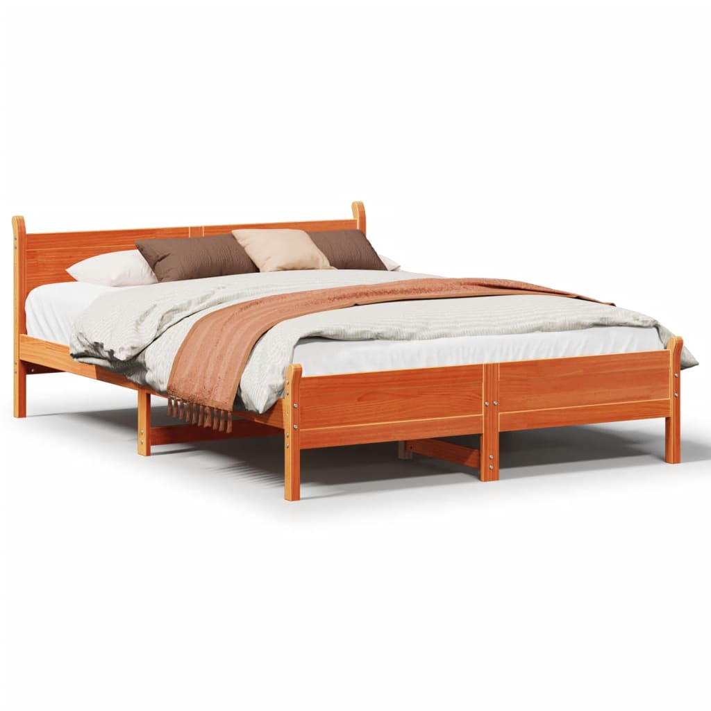 vidaXL Cama sin colchón madera maciza de pino marrón cera 120x200 cm