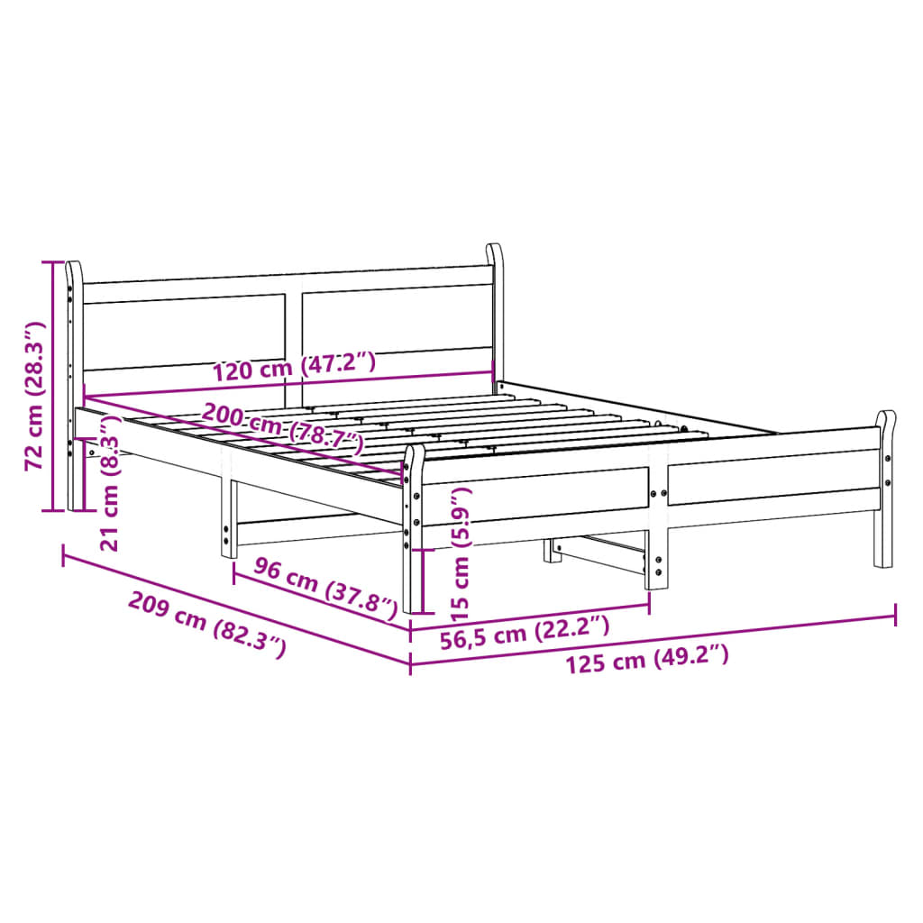 vidaXL Cama sin colchón madera maciza de pino marrón cera 120x200 cm