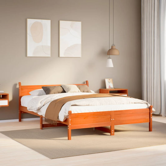 vidaXL Cama sin colchón madera maciza de pino marrón cera 120x200 cm