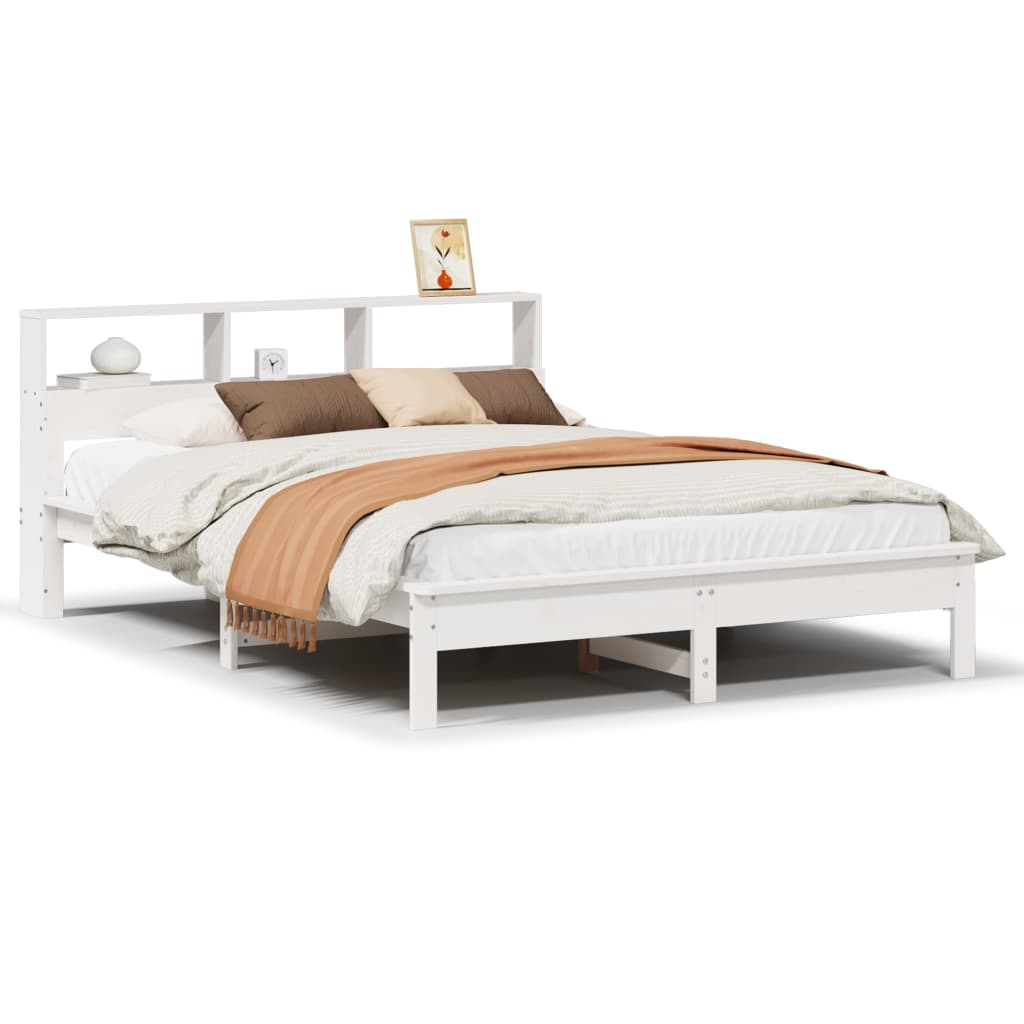 vidaXL Cama con estantería sin colchón madera maciza blanca 120x200 cm