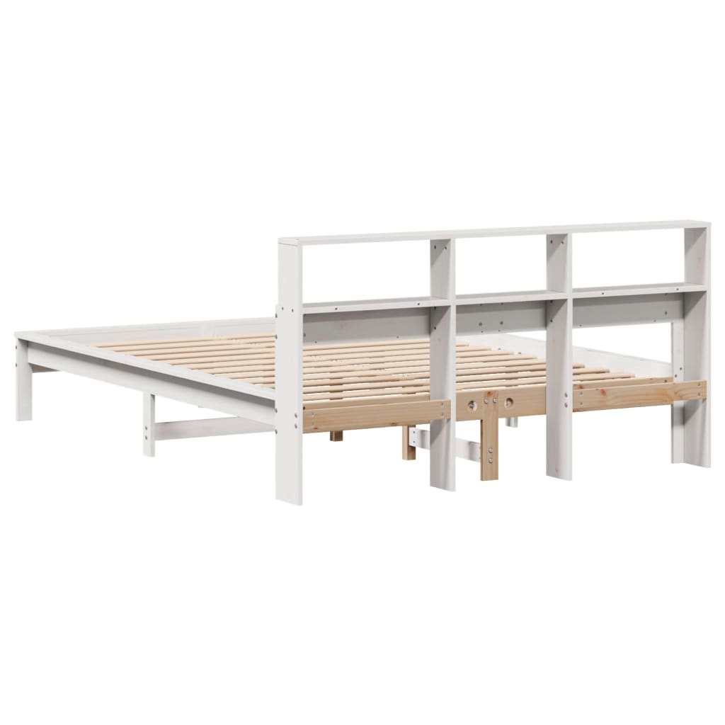 vidaXL Cama con estantería sin colchón madera maciza blanca 120x200 cm