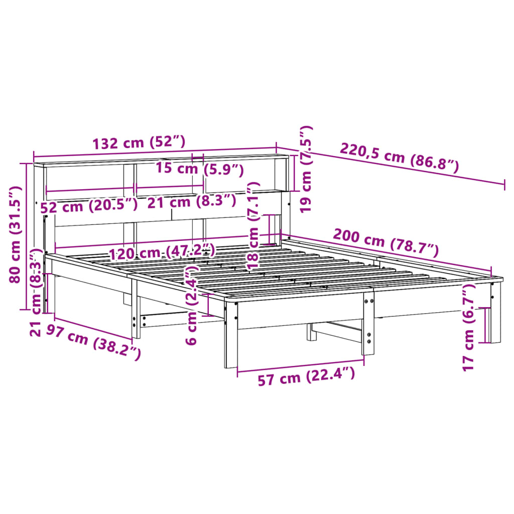 vidaXL Cama con estantería sin colchón madera maciza blanca 120x200 cm