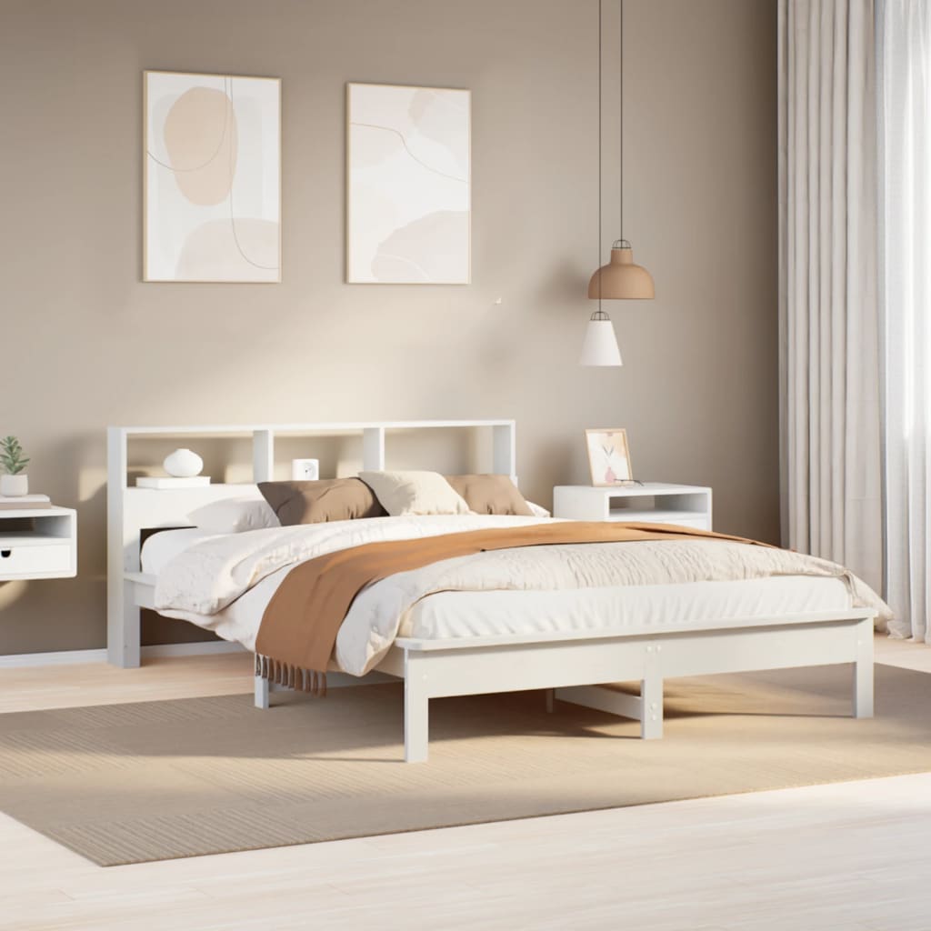 vidaXL Cama con estantería sin colchón madera maciza blanca 120x200 cm