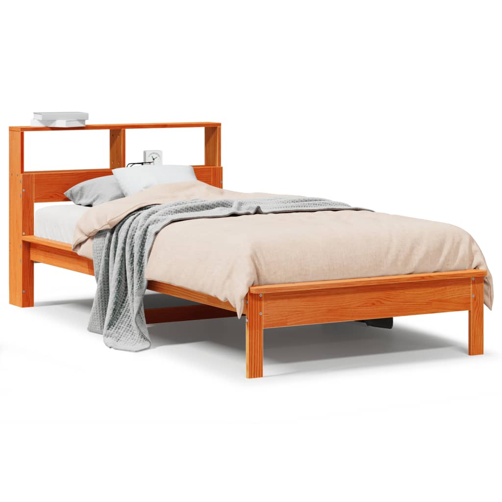 vidaXL Cama con estantería sin colchón madera maciza marrón 100x200 cm