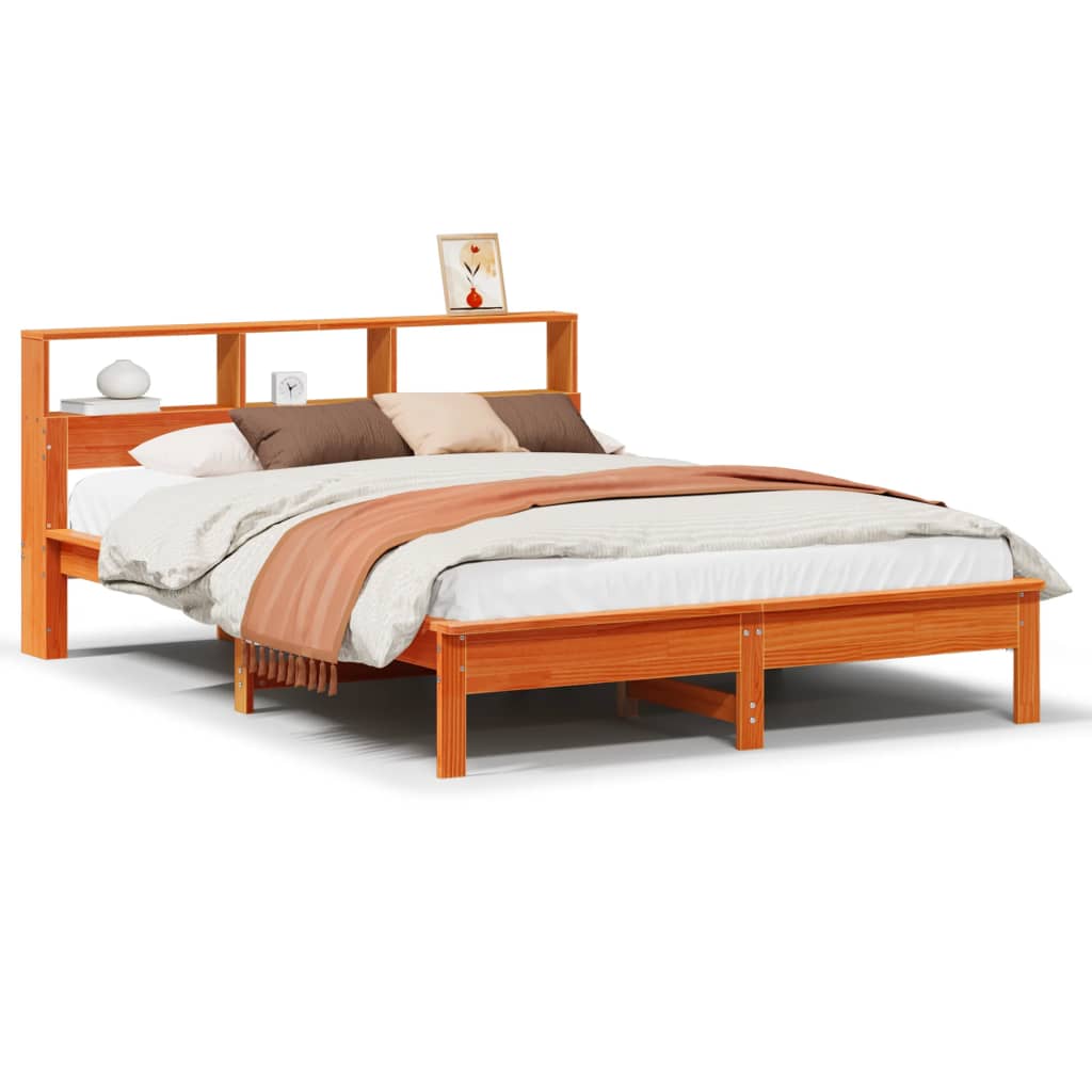 vidaXL Cama con estantería sin colchón madera maciza marrón 120x190 cm