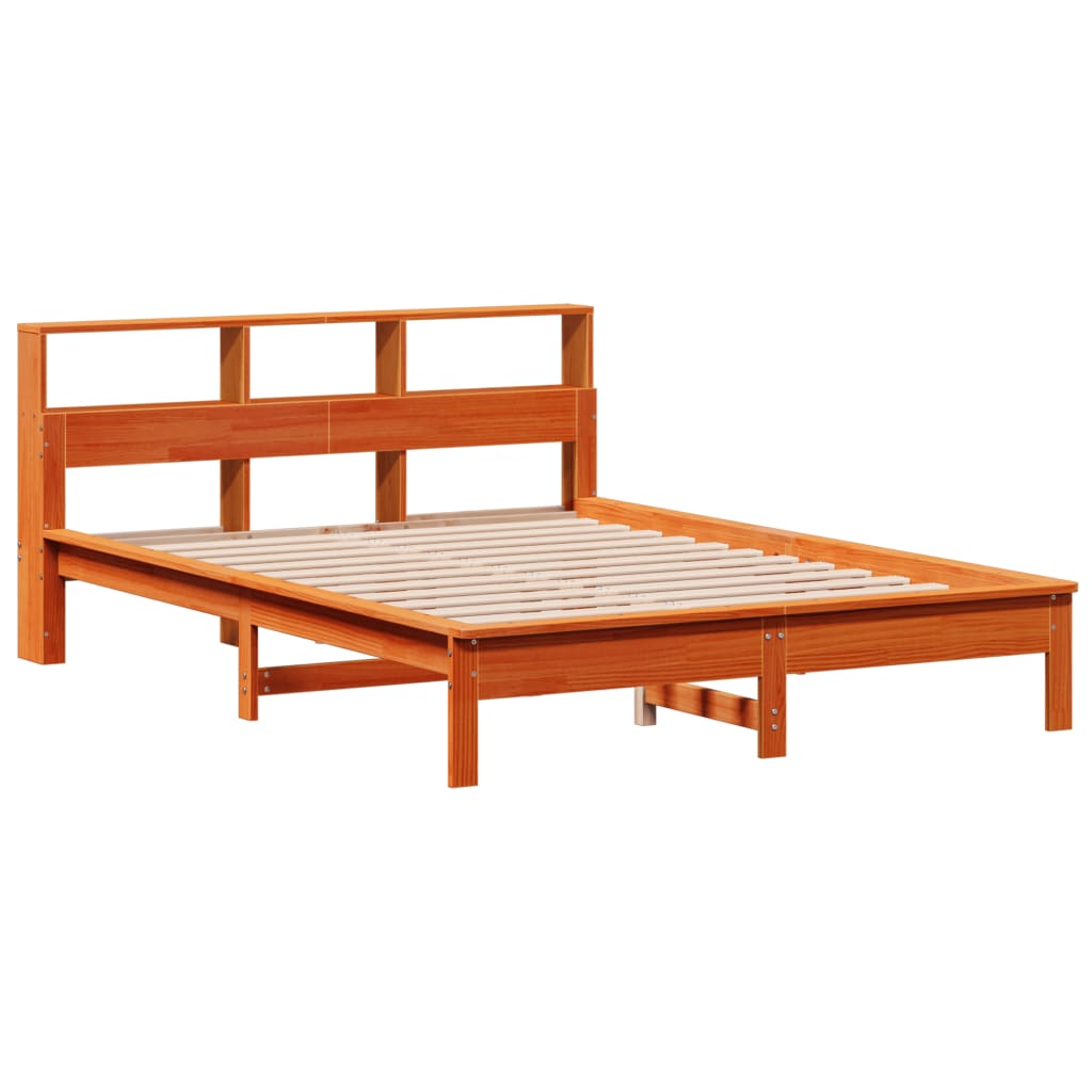 vidaXL Cama con estantería sin colchón madera maciza marrón 120x190 cm