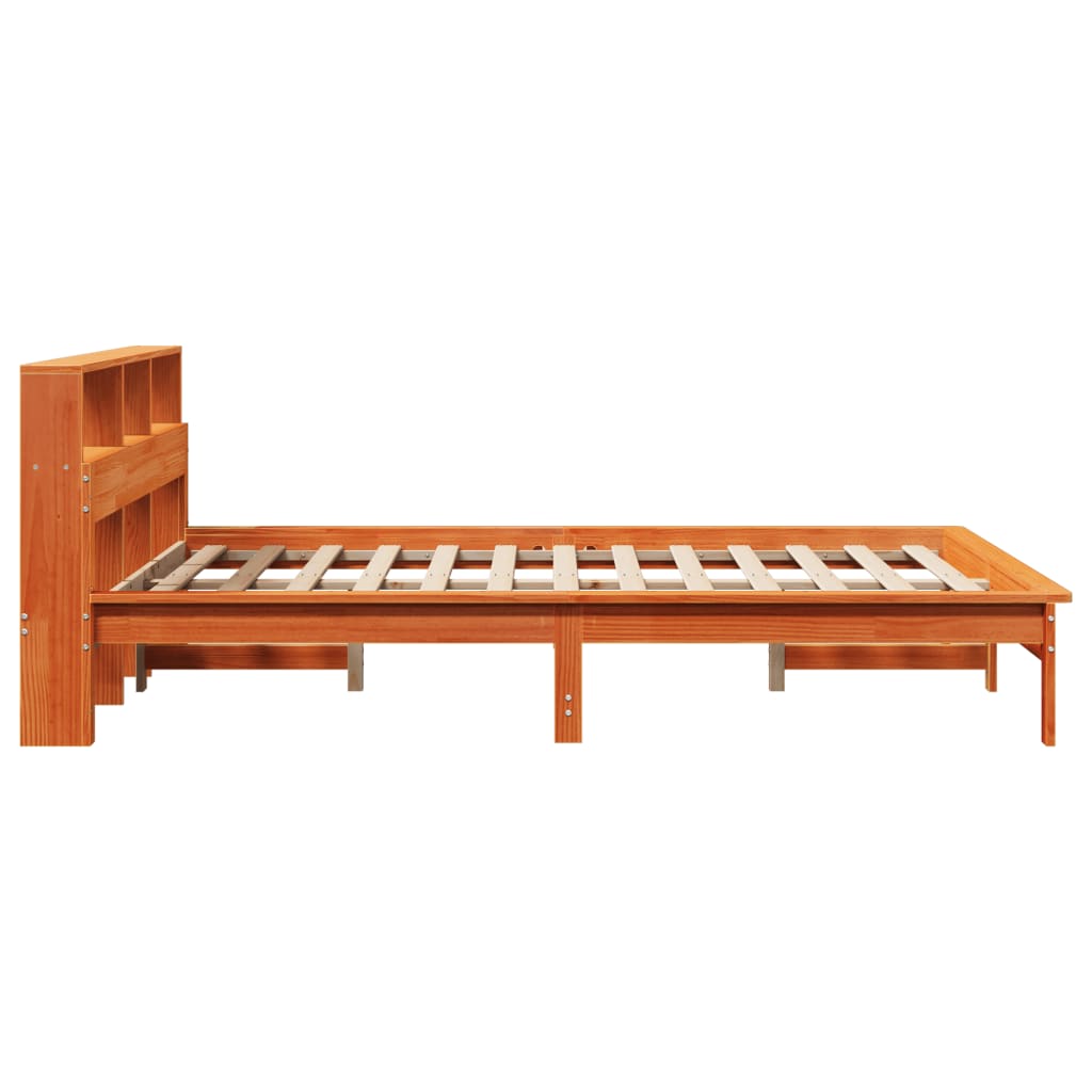 vidaXL Cama con estantería sin colchón madera maciza marrón 120x190 cm