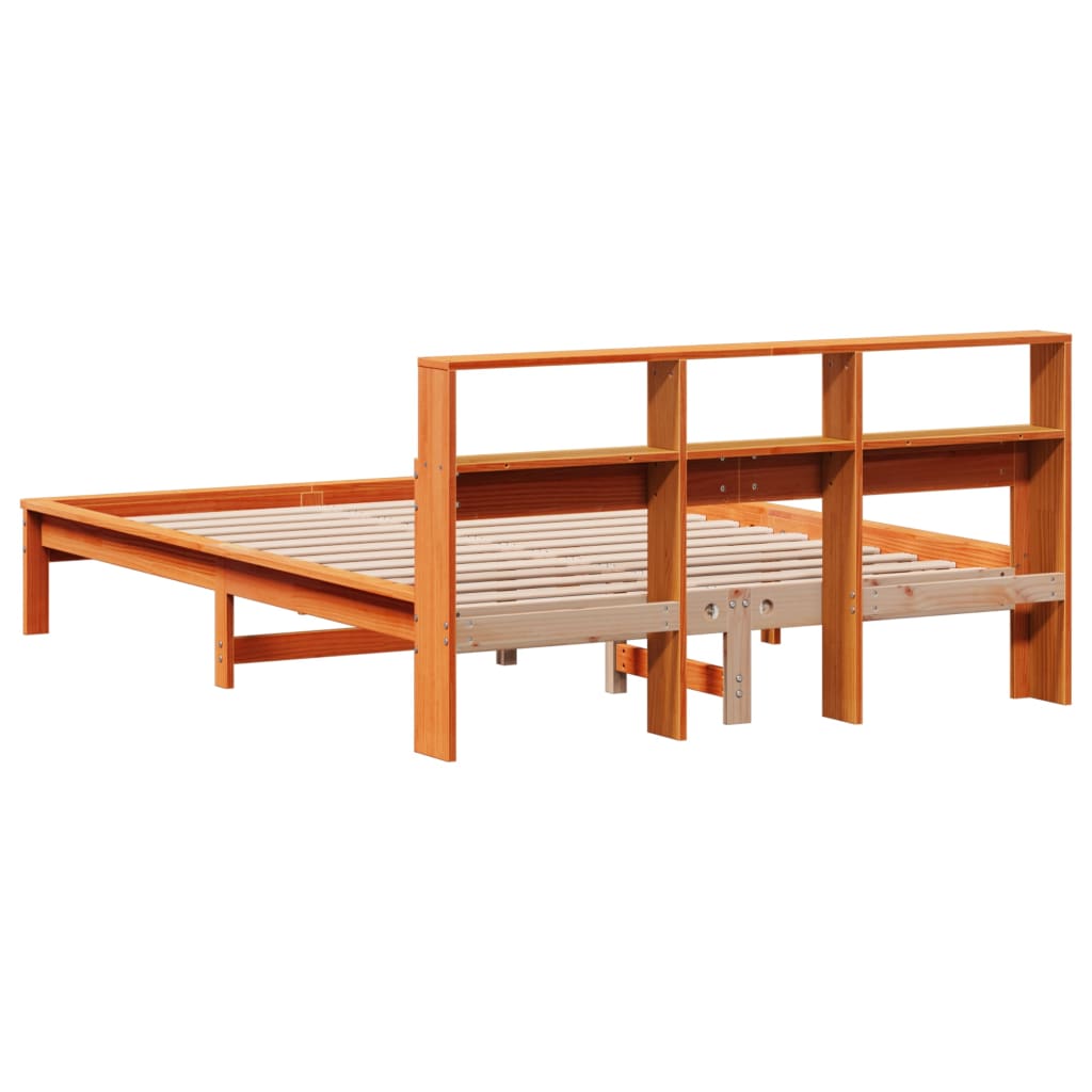 vidaXL Cama con estantería sin colchón madera maciza marrón 120x190 cm