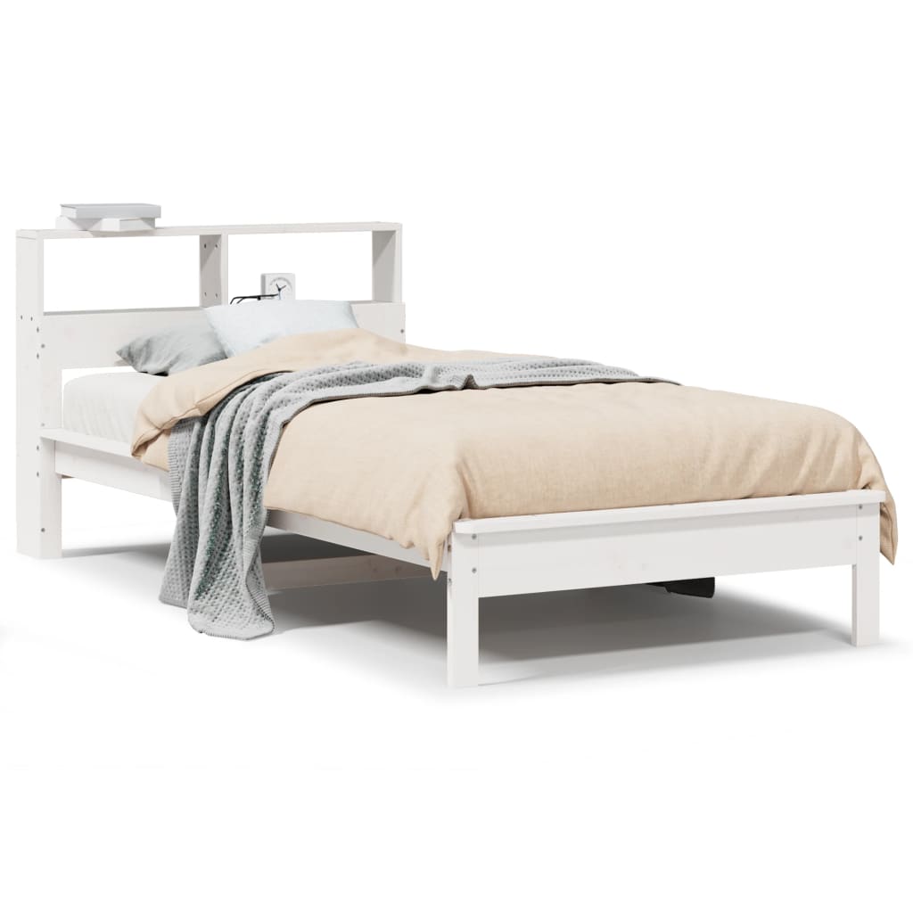 vidaXL Cama con estantería sin colchón madera maciza blanca 75x190 cm